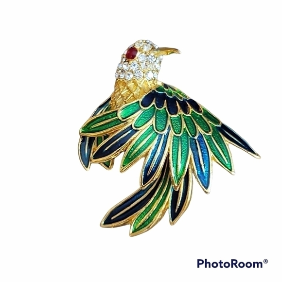 D'Orlan Hummingbird 18k Gold Plated Swarovski Crystal Brooch - Picture 1 of 7